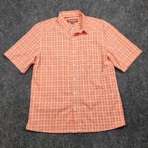 Simms Shirt Mens Medium Orange Plaid Short Sleeve‎ Button Fly Fishing Outdoor
